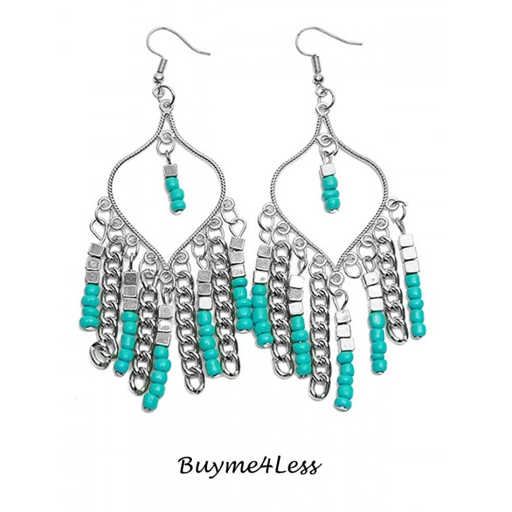 Rhodium Plated Beads Chandelier Dangle Earring